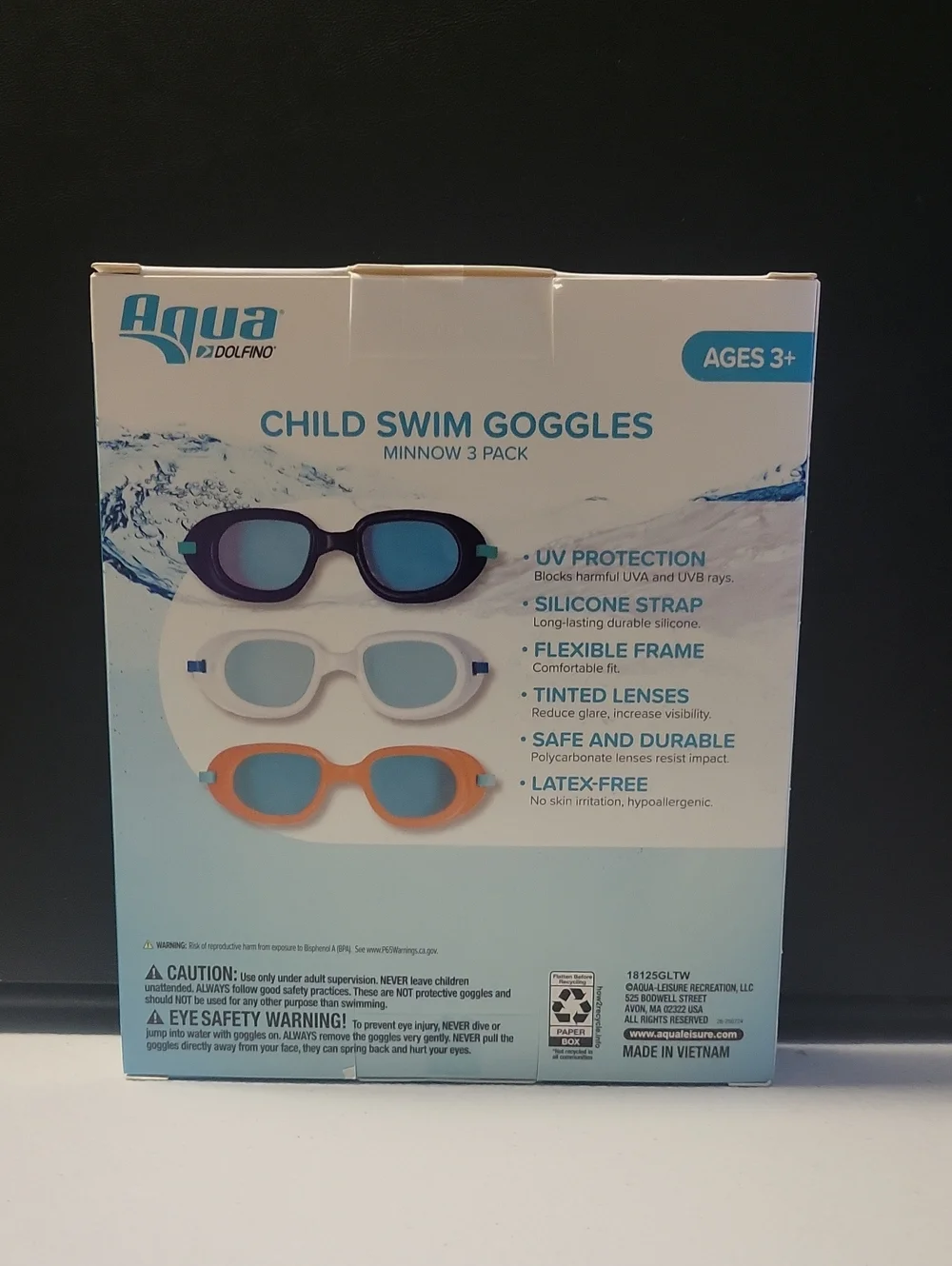 Kids Swim Goggles 3-Pack - Orange, White, Navy. G